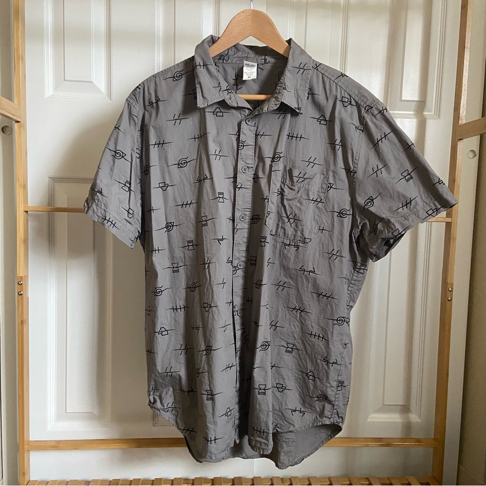 Naruto Gray Button Down Shirt with Lightweight Fabric